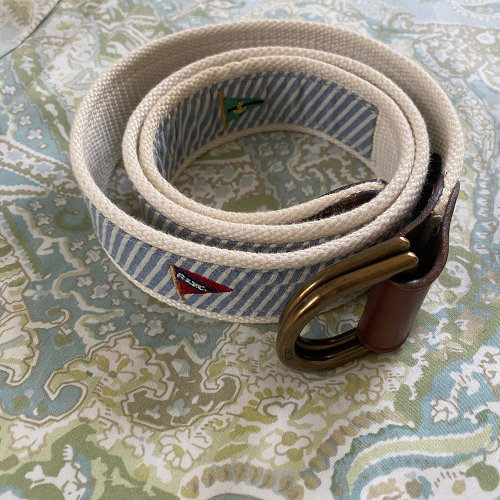 Polo by Ralph Lauren Blue and White seersucker Belt with flags